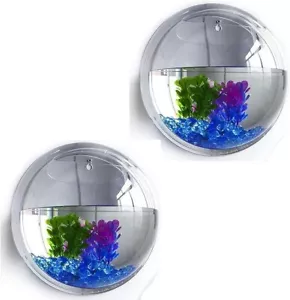Aquarium Decorative Plant Pot Wall Mounted Clear Acrylic Round Fish Tank Vase - Picture 1 of 6