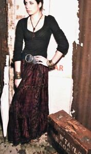 Vintage ( 90's) L Tie Waist Burgundy lace / Velvet Maxi Skirt Wicca Pagan Goth