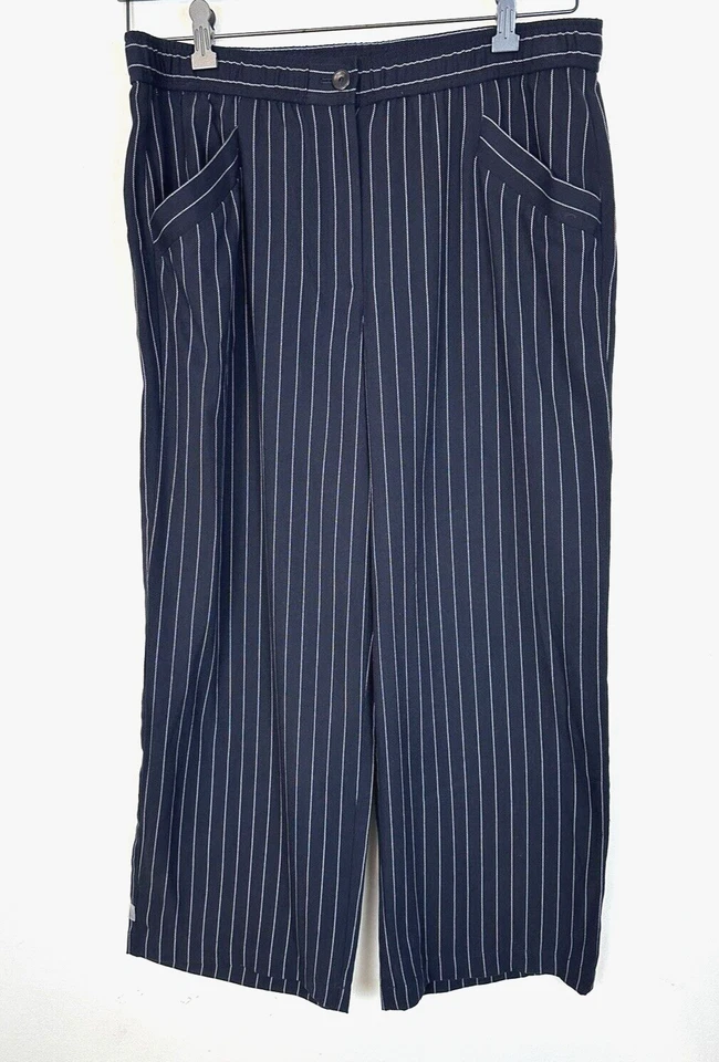 Eileen Fisher Womens Navy Pinstripe Crop Stretch Wide Leg Pants XL BHFO 1004