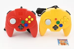 Lot 2 Nintendo 64 N64 Hori Pad Mini Controller Red Yellow Set Tested Japan JP - Picture 1 of 14