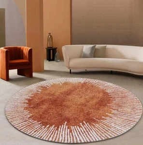 Burnt Orange White Stripes Bordered Round Area Rug Modern Abstract Soft 6FT - Picture 1 of 2