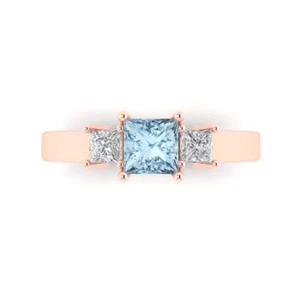 1.11 cttw Princess-Cut Sky Blue Topaz 3 Stone Engagement Ring (14K Rose Gold) - Picture 1 of 6