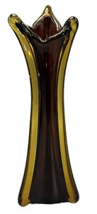 VTG Venetian Glass Vase Ribbed Tri-Cornered Amathyst & Gold Hand Blown Murano - Picture 1 of 12