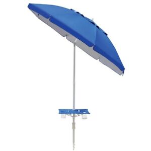 7 Feet Vented Beach Umbrella with Table, w/Tilt and Built-in Sand Anchor, Blue