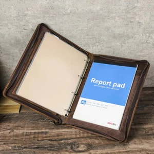 Genuine Leather A4 Ring Binder Portfolio File Folder Tablet Case For iPad Pro 11 - Picture 1 of 14