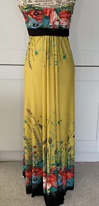 STELLA Mustard Strapless Poppy Print Maxi Dress Size M - Picture 1 of 6