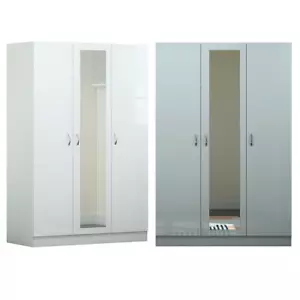 3 Door Modern Glossy Mirrored Wardrobe - Grey/ White - Bedroom Furniture - Picture 1 of 10