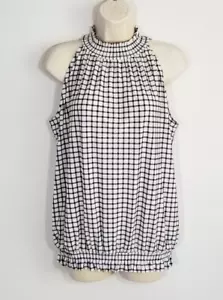 Adrianna Papell Mujer Talla L Negro Blanco Halter Top Guinga Cuadros Cuello Fruncido Dobladillo - Imagen 1 de 7