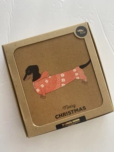 New Dachshund Christmas Cards Box of 10 Black & Tan Doxie Sweater Embellished - Picture 1 of 4