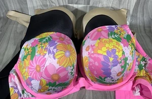 Lot Of 3 Cacique Bras 46DDD Black nude Bright Floral Lane Bryant - Picture 1 of 11