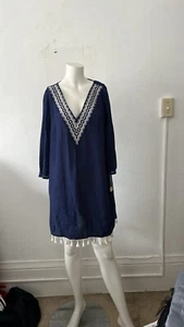NWT Kona sol blue white Aztec v neck tassel 3/4 sleeve swimsuit coverup size S - Picture 1 of 8