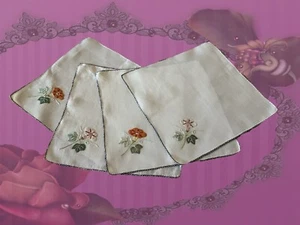 Vintage Hankies Linen Lot of 4 Floral Applique MCM Upcycle #AA - Picture 1 of 10
