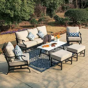 6 Pcs Outdoor Patio Furniture Set Sectional Sofa Conversation Set w/Coffee Table - Picture 1 of 10