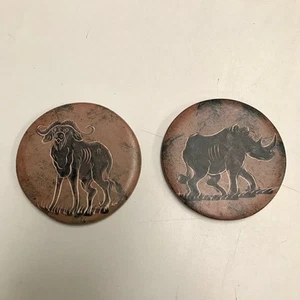 Ceramic/Stone Native Art Animal Coaster Buffalo Rhino Pair - Picture 1 of 4