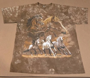 Camiseta Tie Dye Vintage Talla L CABALLOS SALVAJES Marrón Naturaleza Montaña Y2K - Imagen 1 de 8