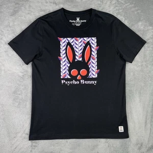 Psycho Bunny T-Shirt Herren 5 Medium schwarz Totenkopf gekreuzte Knochen Logo auffällig kantig Pima - Bild 1 von 10