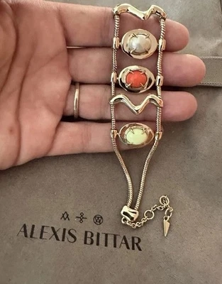100% Authentic Alexis Bittar Chrysoprase, Pearl & Coral Glass Stone Bracelet - Image 1 of 4