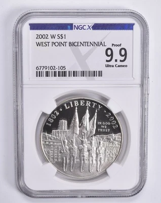 Proof 9.9 UCam 2002-W West Point Commemorative Dollar NGC X NGCX *8281 - Image 1 of 4