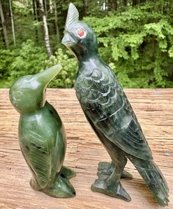 Chinese Carved Jade Bird 112g And Carved Jade Penguin 92g - Picture 1 of 19