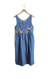 Vintage Winnie The Pooh & Friends Embroidered Denim Maxi Dress. Size S/M - Picture 1 of 11