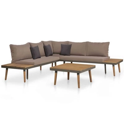 Sofa Set Brown and Grey Solid Acacia Wood, Steel, Polyester vidaXL - Image 1 of 3