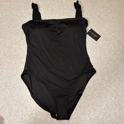 Traje de baño Kate Spade cuello cuadrado de una pieza negro con volantes correas para mujer L nuevo con etiquetas Foto 1 de 4