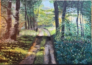 Forest Original Art Painting Acrylic On Canvas Beata Ulikowska Signed - Picture 1 of 14