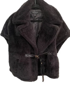 Marc New York Damen Schwarz Weste Wickel Gürtel Mantel Gefüttert Größe M Kunstfell Neu - Bild 1 von 10