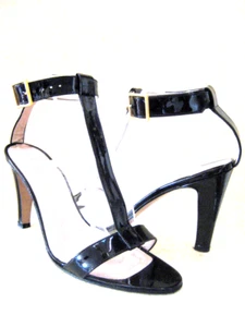 Vintage Isaac Mizrahi Black Patent Leather High Heel Designer Sandals 7.5M - Picture 1 of 6