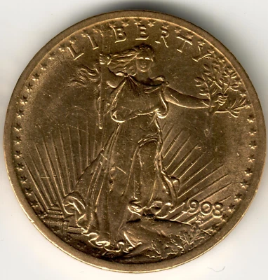 USA - 1908P - 20$ St. Gaudens - Double Eagle - no motto - #11541RG - Image 1 of 2