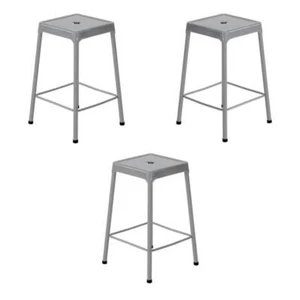 Home Square 25" Steel Backless Counter Stool in Glossy Silver - Set of 3 - Picture 1 of 2