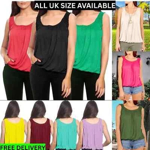 Ladies Camisole Vest Top Womens Stretchy Casual Tank Tops Plain Cami Bubble Vest - Picture 1 of 45