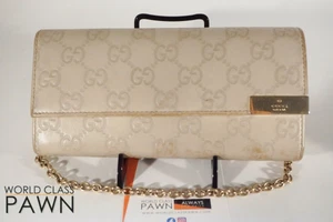 GUCCI GUCCISIMA HELLBRAUN LEDER LANGE GELDBÖRSE CLUTCH MIT KETTENRIEMEN (WCP027811) - Bild 1 von 12