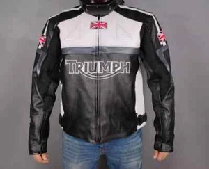 Men's Cowhide Triumph Leather Biker Jacket | Fully Padded Motorcycle Jacket - Picture 1 of 6