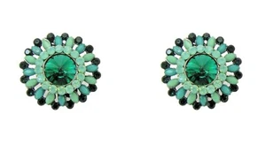 Large Round Earrings with Green and Light Green Crystals - NEW - Picture 1 of 5