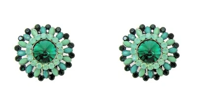 Pendientes redondos grandes con cristales verdes y verdes claros - NUEVO Foto 1 de 4
