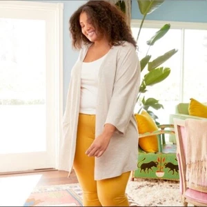 Women's Sweater NWT Donni Plus Size Kimono Jacket - One Size Plus - Cream/ Gray - Picture 1 of 12