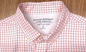 BANANA REPUBLIC POPELINE SLIM FIT 100% BAUMWOLLE HEMD ROT-ORANGE & WEISS Gr. LARGE, L - Bild 1 von 5