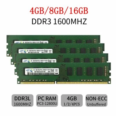 16GB 8GB 4G DDR3L 1600Mhz PC3L-12800 240Pin 1.35V Desktop Memory RAM Samsung LOT - Image 1 of 4