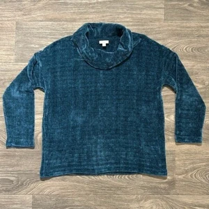 J Jill Chenille Cowl Neck Sweater Medium Petite Blue Teal Jewel Textured Soft - Picture 1 of 9