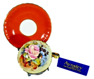 Aynsley Cabbage Rose Pattern Signed J. A. Bailey Orange Saucer Gilt Trim - Picture 1 of 8