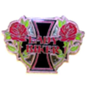 LADY BIKER ROSES HAT OR JACKET PIN pin362 new jacket lapel metal rose cross - Imagen 1 de 1