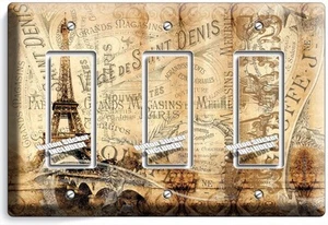 RETRO PARIS EIFFEL TOWER AD TRIPLE GFCI LIGHT SWITCH WALL PLATE COVER HOME DECOR - Picture 1 of 1