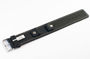 FLUCO (Germany) Riveted Cuff Calfskin Leather Watch Band 18 mm Black "Vigo"