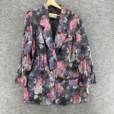 Blazer Fitting Image Mujer 26W Plus Gris Floral Cuello Abotonado Manga Larga Foto 1 de 4