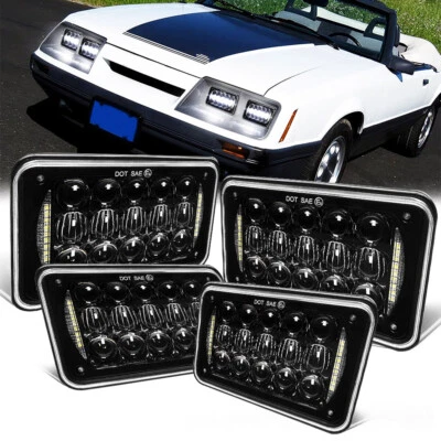 4PCS 4x6 inch LED Headlights Hi/Lo Beam Projector DRL For Ford Mustang 1979-1986 - Image 1 of 4