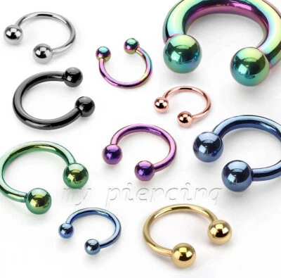 PAIR Anodized Surgical Steel Ball Horseshoe Circular Barbell Earrings Lip Septum - Image 1 of 4