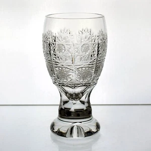 Bohemia Crystal Queens Lace Cut Port Wine Footed Tumbler Glass, Vintage 6oz 5" - Picture 1 of 8