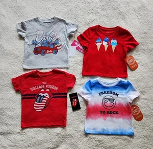 NWT baby / toddler girl Patriotic summer 4th of July t-shirt bundle, size 12 mnt - Picture 1 of 6