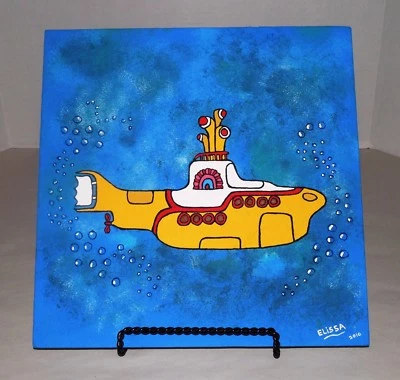 Pintura de piedra de música pop arte submarino amarillo de los Beatles de Elissa Dawn Shakal Foto 1 de 4